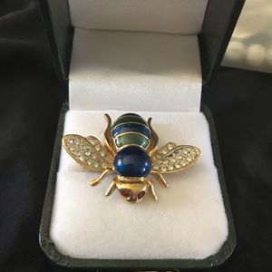 Vintage Bee Brooch Pin with Rhinestones